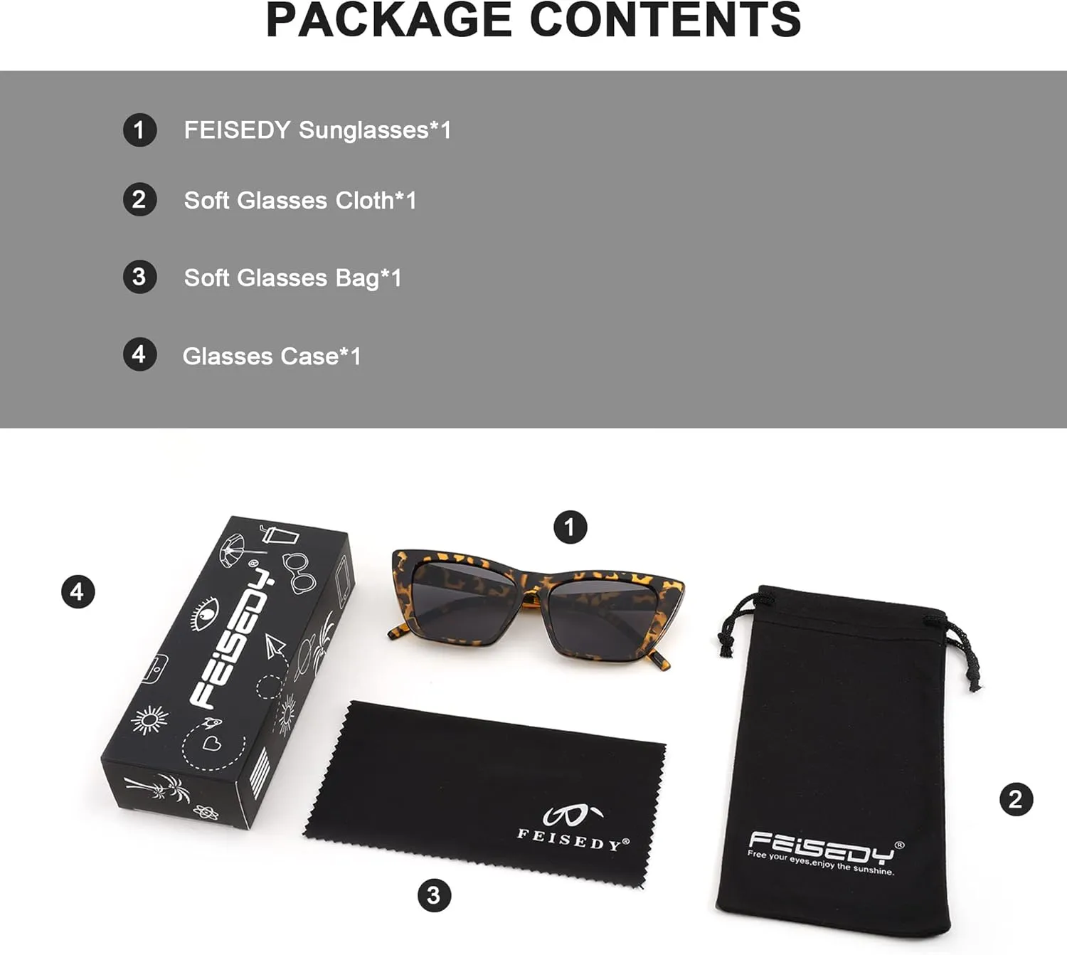 FEISEDY Square Cat Eye Sunglasses Vintage Cateye Frame UV400 Protection Sunglasses B2719