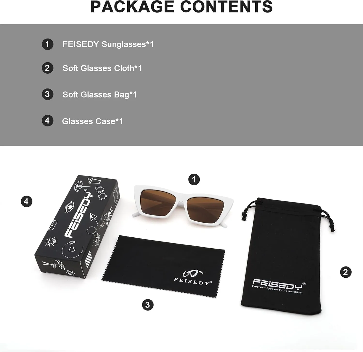 FEISEDY Square Cat Eye Sunglasses Vintage Cateye Frame UV400 Protection Sunglasses B2719