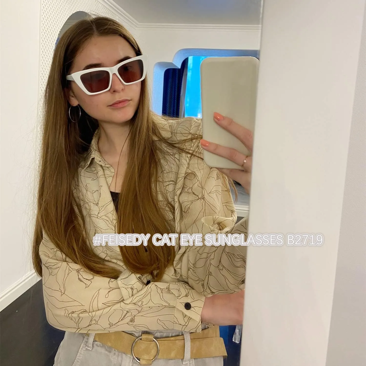 FEISEDY Square Cat Eye Sunglasses Vintage Cateye Frame UV400 Protection Sunglasses B2719