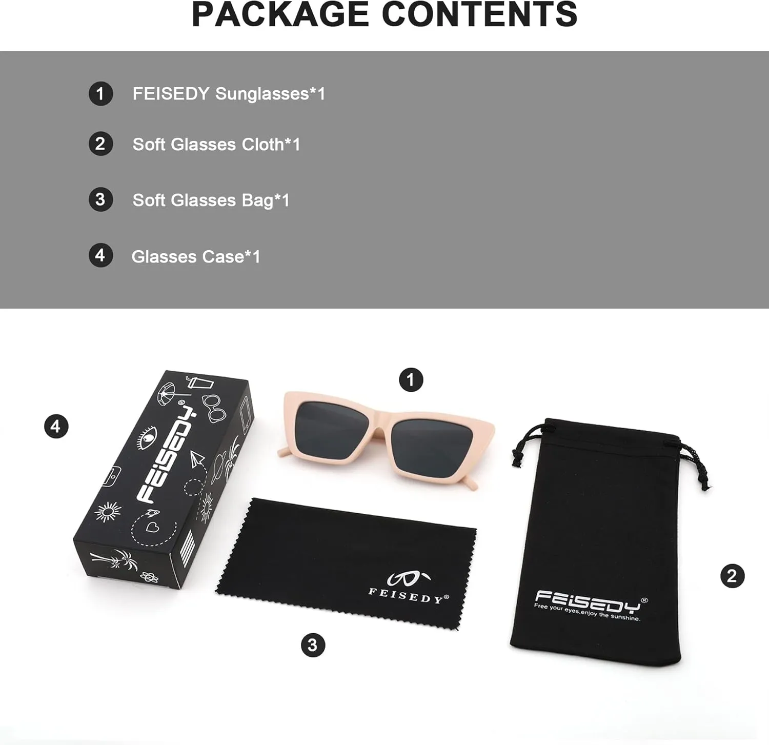 FEISEDY Square Cat Eye Sunglasses Vintage Cateye Frame UV400 Protection Sunglasses B2719