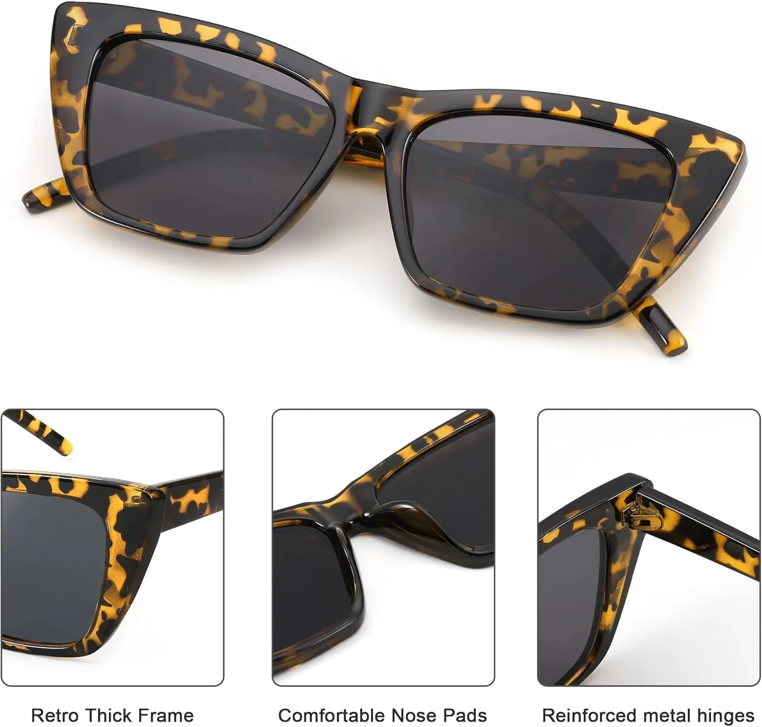 FEISEDY Square Cat Eye Sunglasses Vintage Cateye Frame UV400 Protection Sunglasses B2719