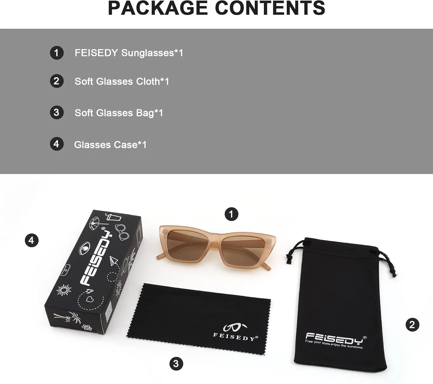 FEISEDY Square Cat Eye Sunglasses Vintage Cateye Frame UV400 Protection Sunglasses B2719