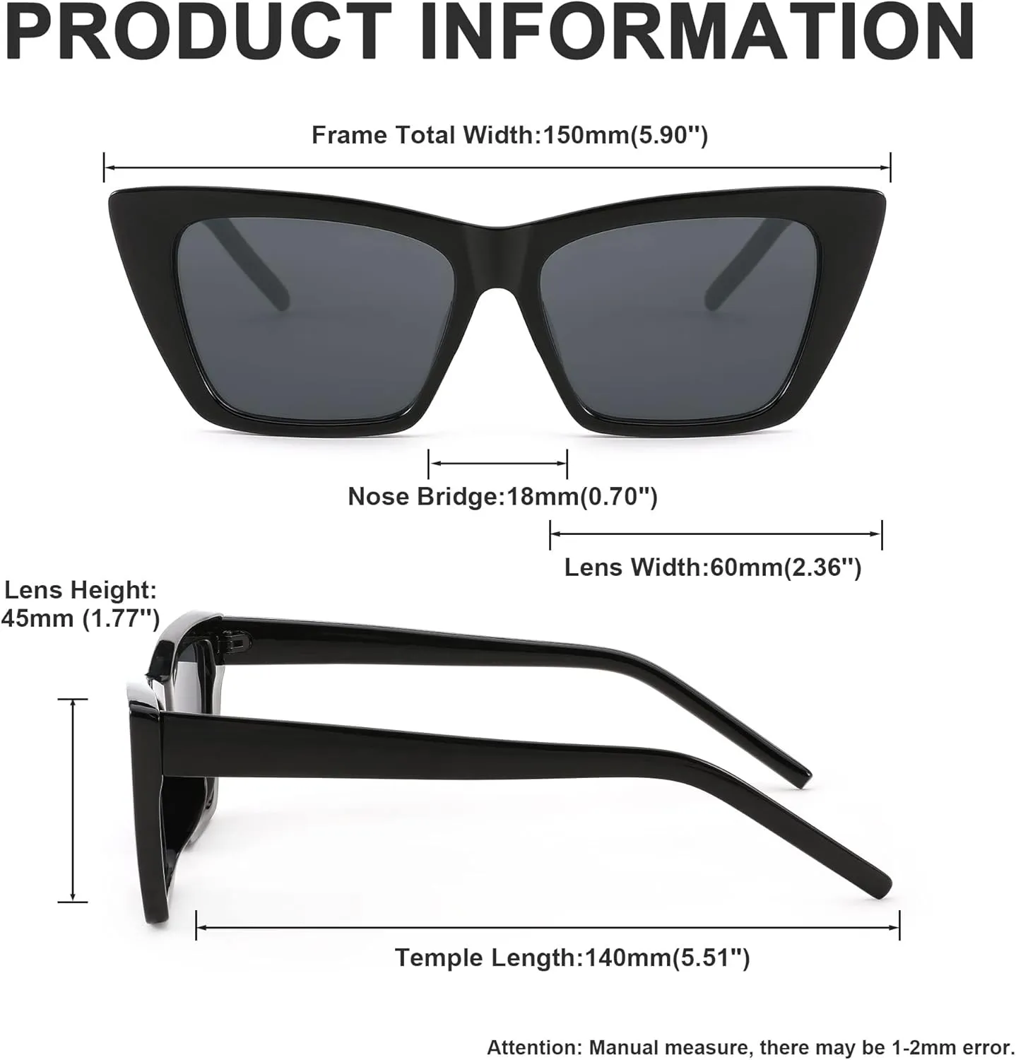 FEISEDY Square Cat Eye Sunglasses Vintage Cateye Frame UV400 Protection Sunglasses B2719