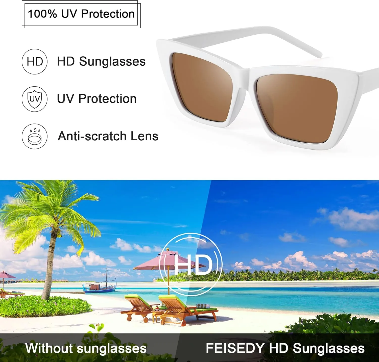 FEISEDY Square Cat Eye Sunglasses Vintage Cateye Frame UV400 Protection Sunglasses B2719