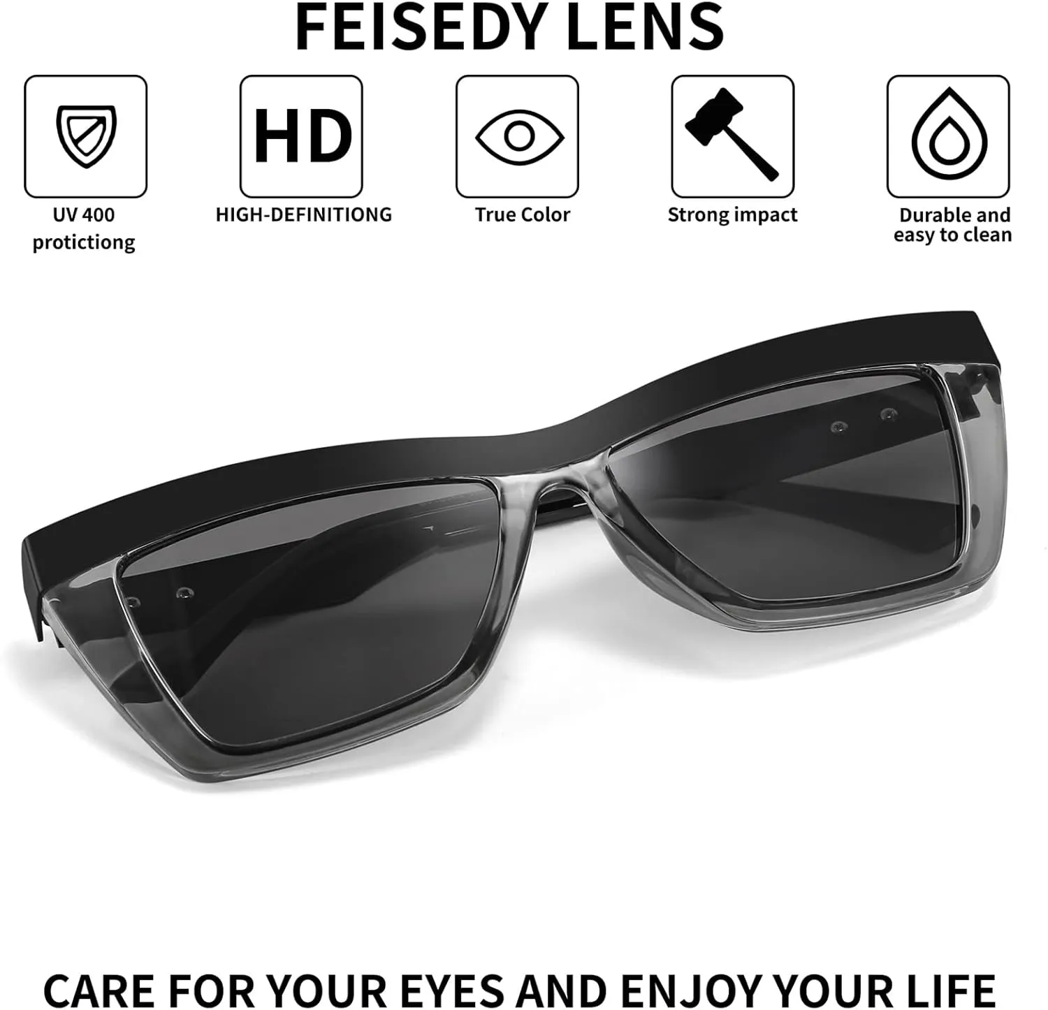 FEISEDY Vintage Square Cat Eye Sunglasses Women Men Fashion Cateye Sunglasses B9043