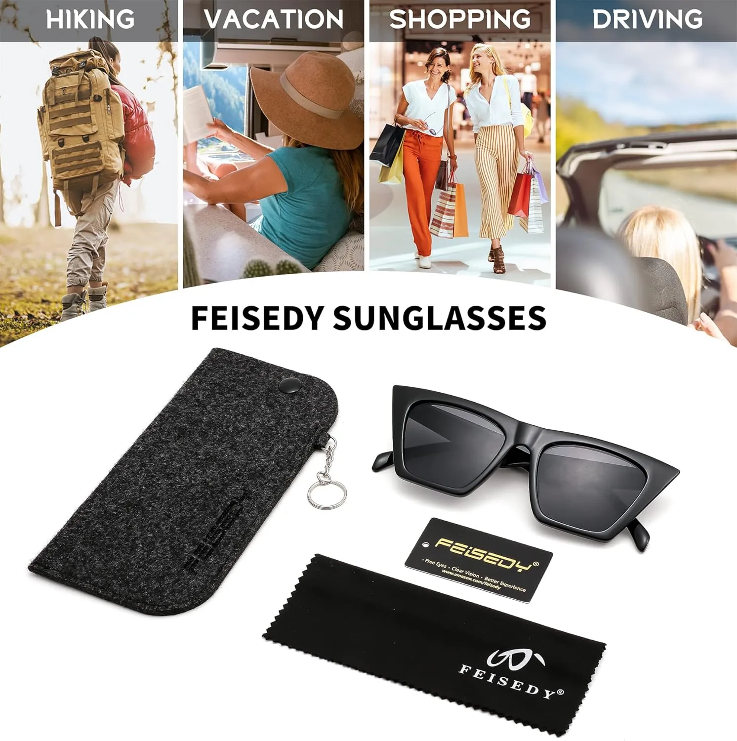 FEISEDY Vintage Square Cat Eye Sunglasses Women Trendy Cateye Sunglasses B2473