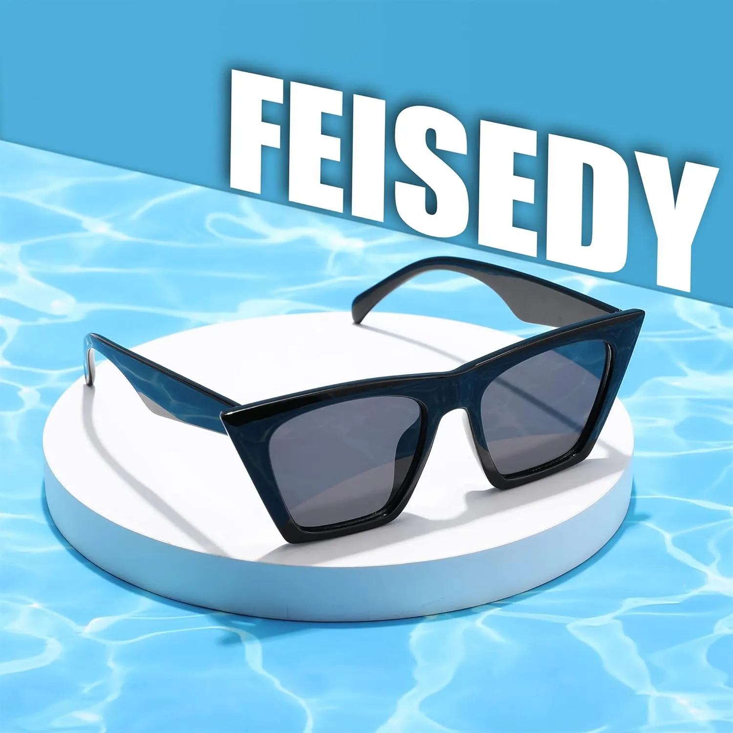 FEISEDY Vintage Square Cat Eye Sunglasses Women Trendy Cateye Sunglasses B2473