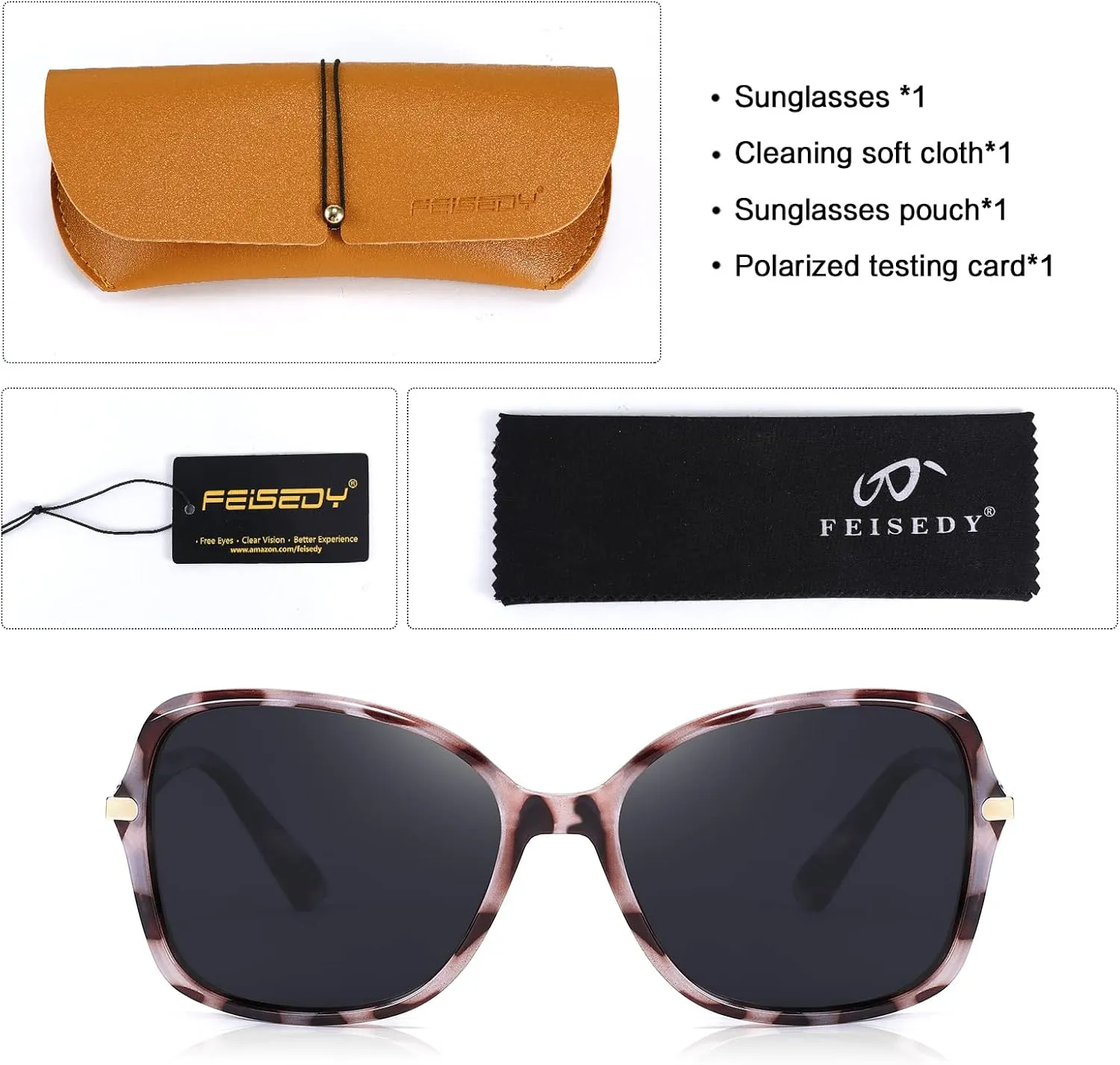 FEISEDY Womens Polarized Sunglasses, Trendy Elegant Colored Frame for Ladies, UV400 Protection B2760