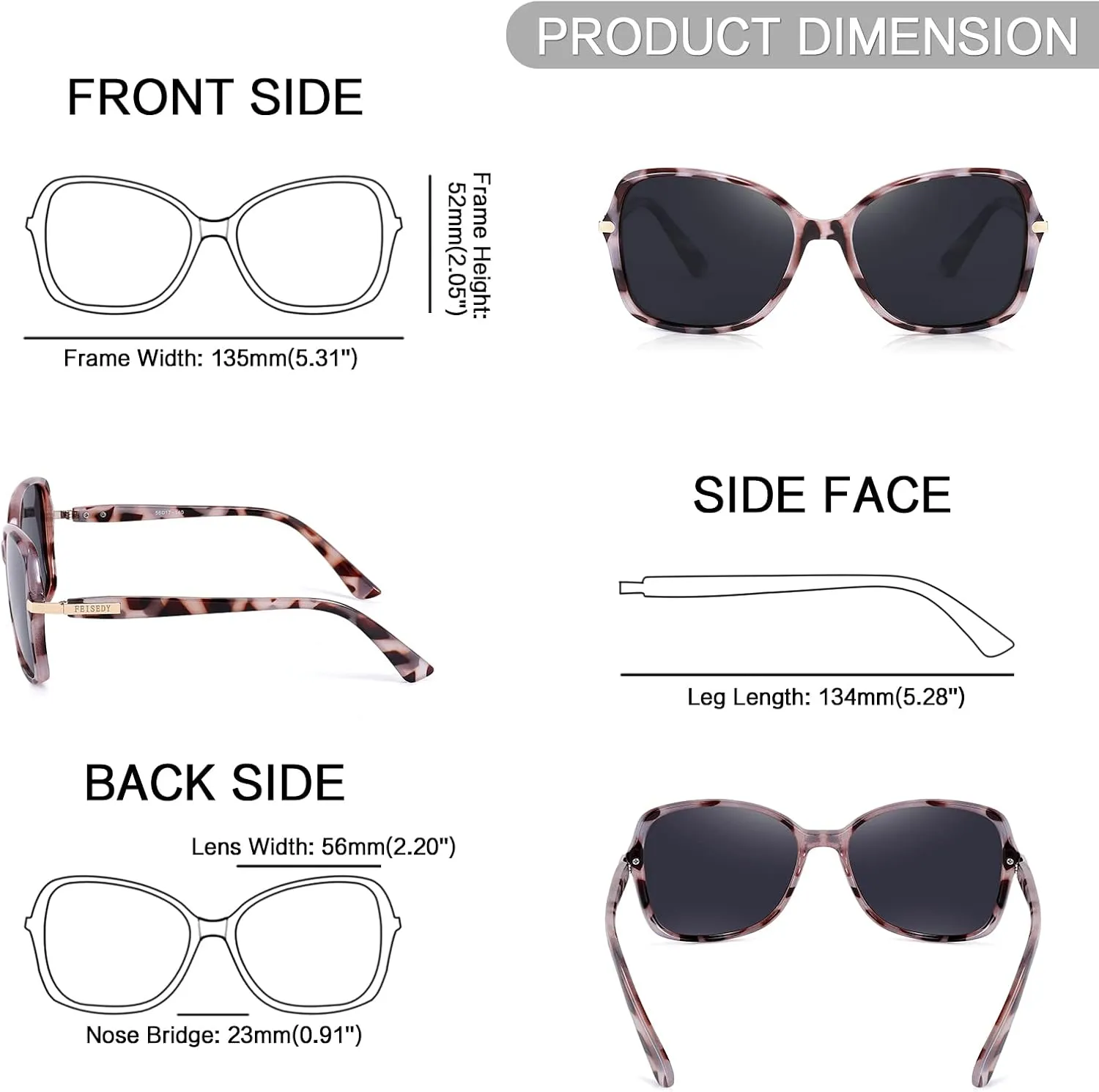 FEISEDY Womens Polarized Sunglasses, Trendy Elegant Colored Frame for Ladies, UV400 Protection B2760