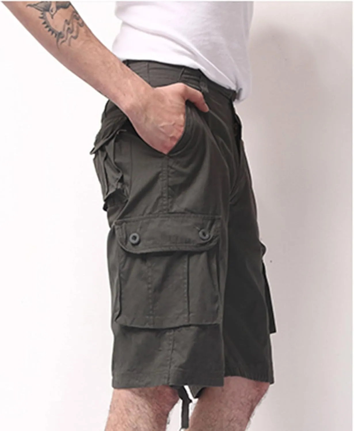 Finelylove Men's Casual Cargo Shorts Lightweight Twill Cotton Work Shorts Relaxed Fit Straight Summer Hiking Fishing Shorts