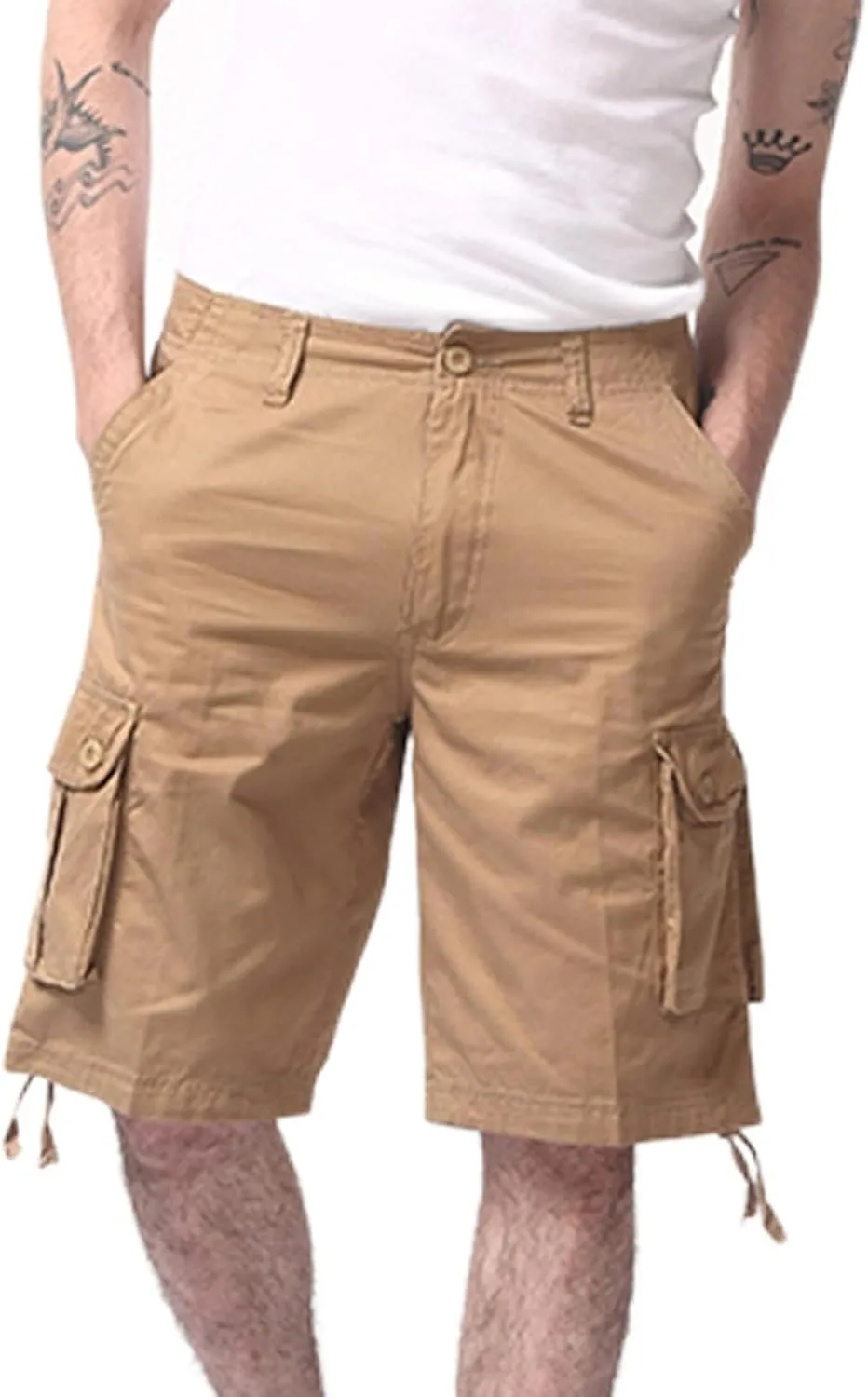 Finelylove Men's Casual Cargo Shorts Lightweight Twill Cotton Work Shorts Relaxed Fit Straight Summer Hiking Fishing Shorts
