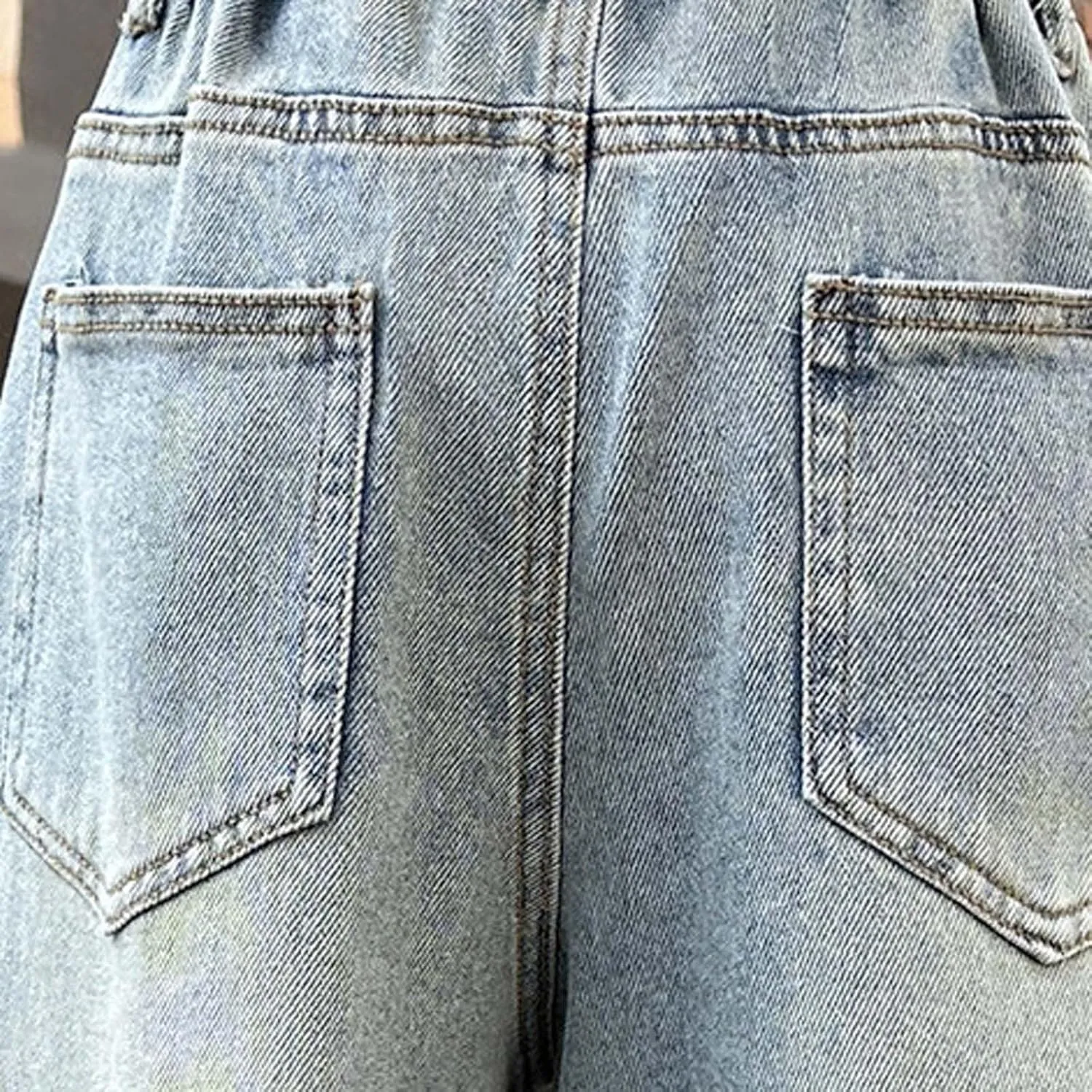 Flare Girls Jeans Wide Leg High Elastic Waisted Baggy Denim Pants Y2K Casual Going Out Jeans with Pockets