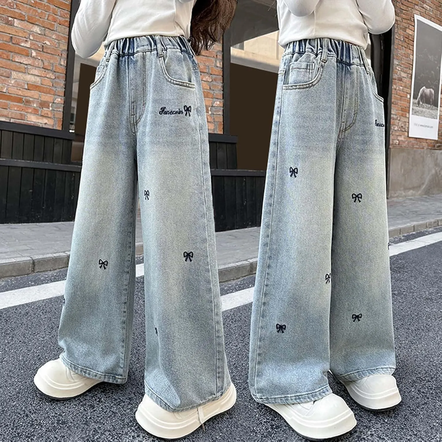 Flare Girls Jeans Wide Leg High Elastic Waisted Baggy Denim Pants Y2K Casual Going Out Jeans with Pockets