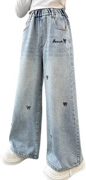 Flare Girls Jeans Wide Leg High Elastic Waisted Baggy Denim Pants Y2K Casual Going Out Jeans with Pockets