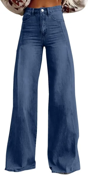 Flare Jeans for Women 2025 Summer Wide Leg Casual Jeans Vintage High Waisted Straight Stretch Pants with Pockets