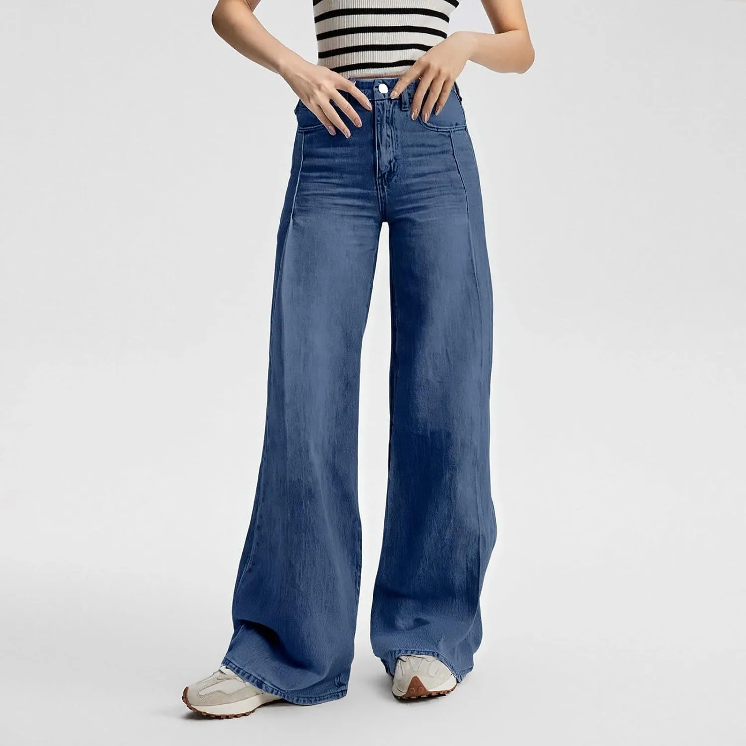 Flare Jeans for Women 2025 Summer Wide Leg Casual Jeans Vintage High Waisted Straight Stretch Pants with Pockets