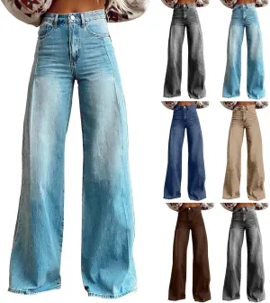 Flare Jeans for Women 2025 Summer Wide Leg Casual Jeans Vintage High Waisted Straight Stretch Pants with Pockets