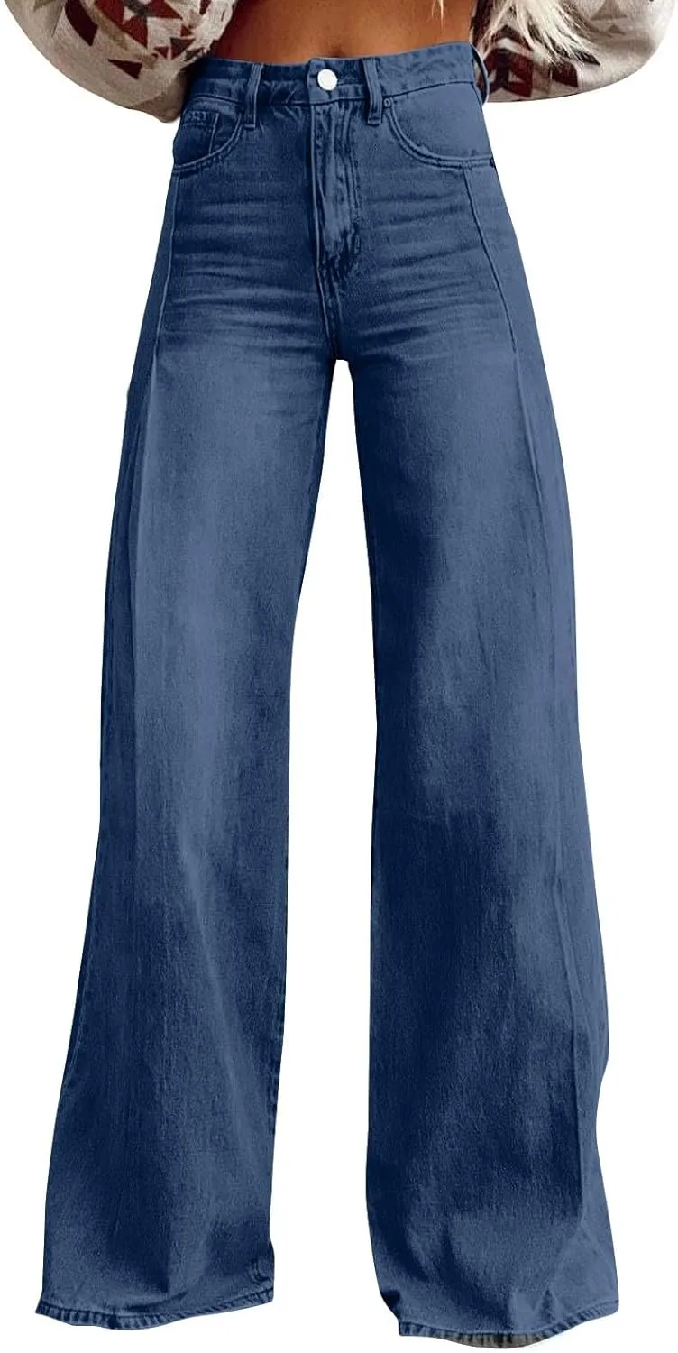 Flare Jeans for Women 2025 Summer Wide Leg Casual Jeans Vintage High Waisted Straight Stretch Pants with Pockets