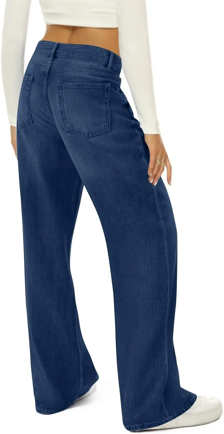 Flare Jeans for Women 2025 Summer Wide Leg Casual Jeans Vintage High Waisted Straight Stretch Pants with Pockets