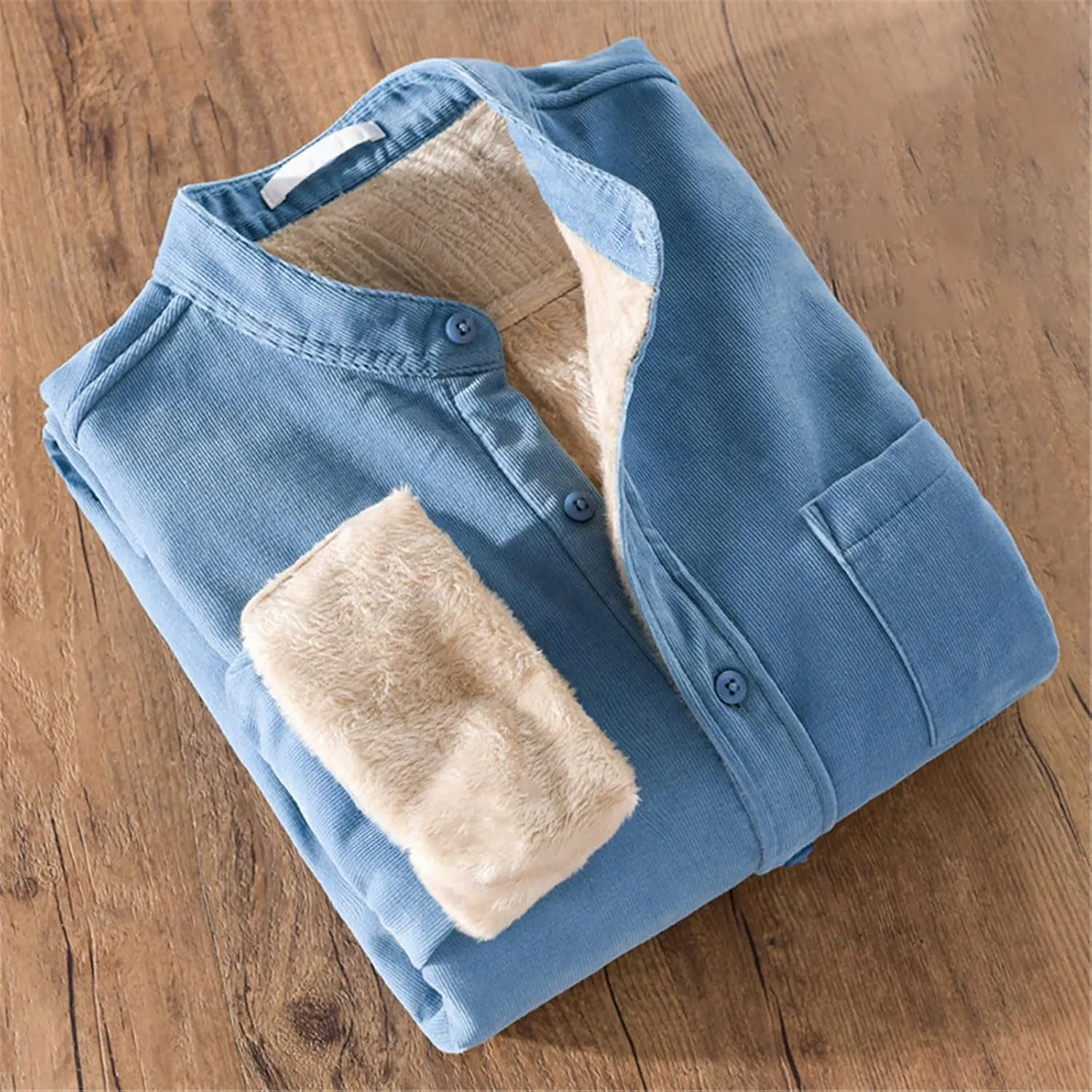 Fleece Lined Corduroy Shirt for Men Long Sleeve Button Down Casual Shirt Slim Fit Textured Shirts with Chest Pocket