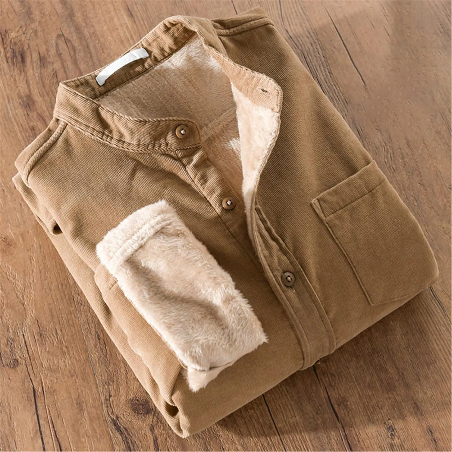 Fleece Lined Corduroy Shirt for Men Long Sleeve Button Down Casual Shirt Slim Fit Textured Shirts with Chest Pocket