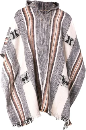 Gamboa Alpaca Wool Poncho Men Panchos Mexican with Hood Adult Cowboy and Western Hippie Poncho para Hombre