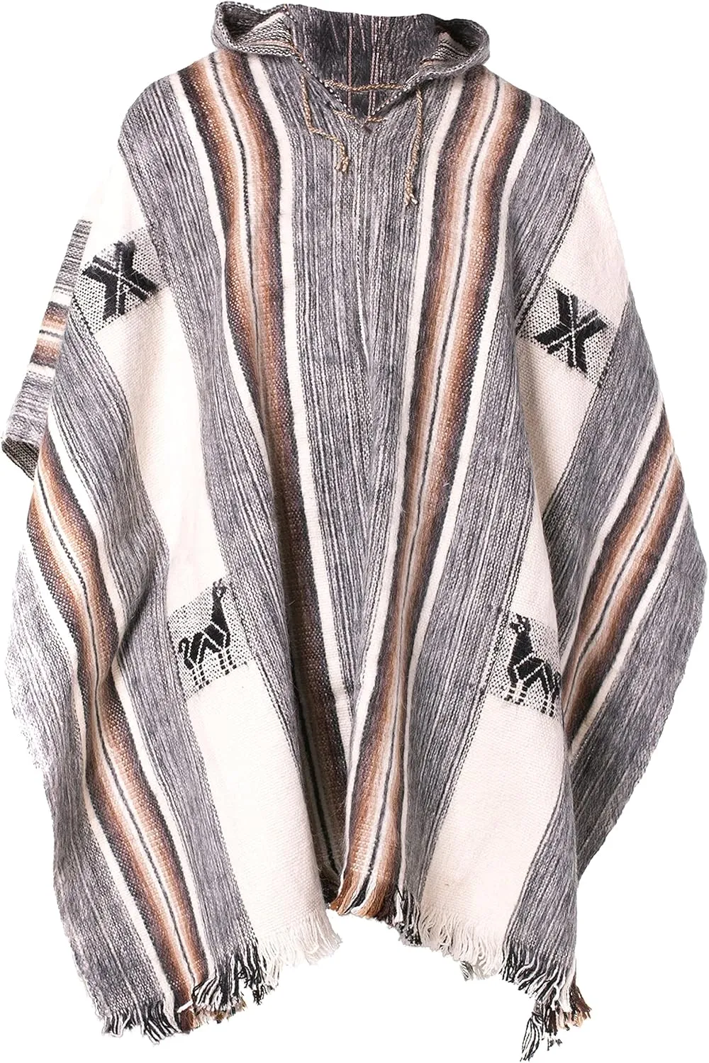 Gamboa Alpaca Wool Poncho Men Panchos Mexican with Hood Adult Cowboy and Western Hippie Poncho para Hombre