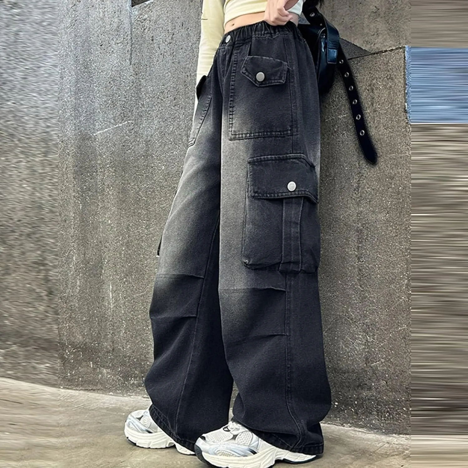 Girls Cargo Jeans Kids Wide Leg Heart Jeans Casual High Waist Baggy Sweatpant Toddler Baby Fashion Loose