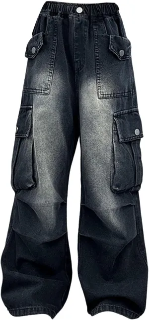 Girls Cargo Jeans Kids Wide Leg Heart Jeans Casual High Waist Baggy Sweatpant Toddler Baby Fashion Loose