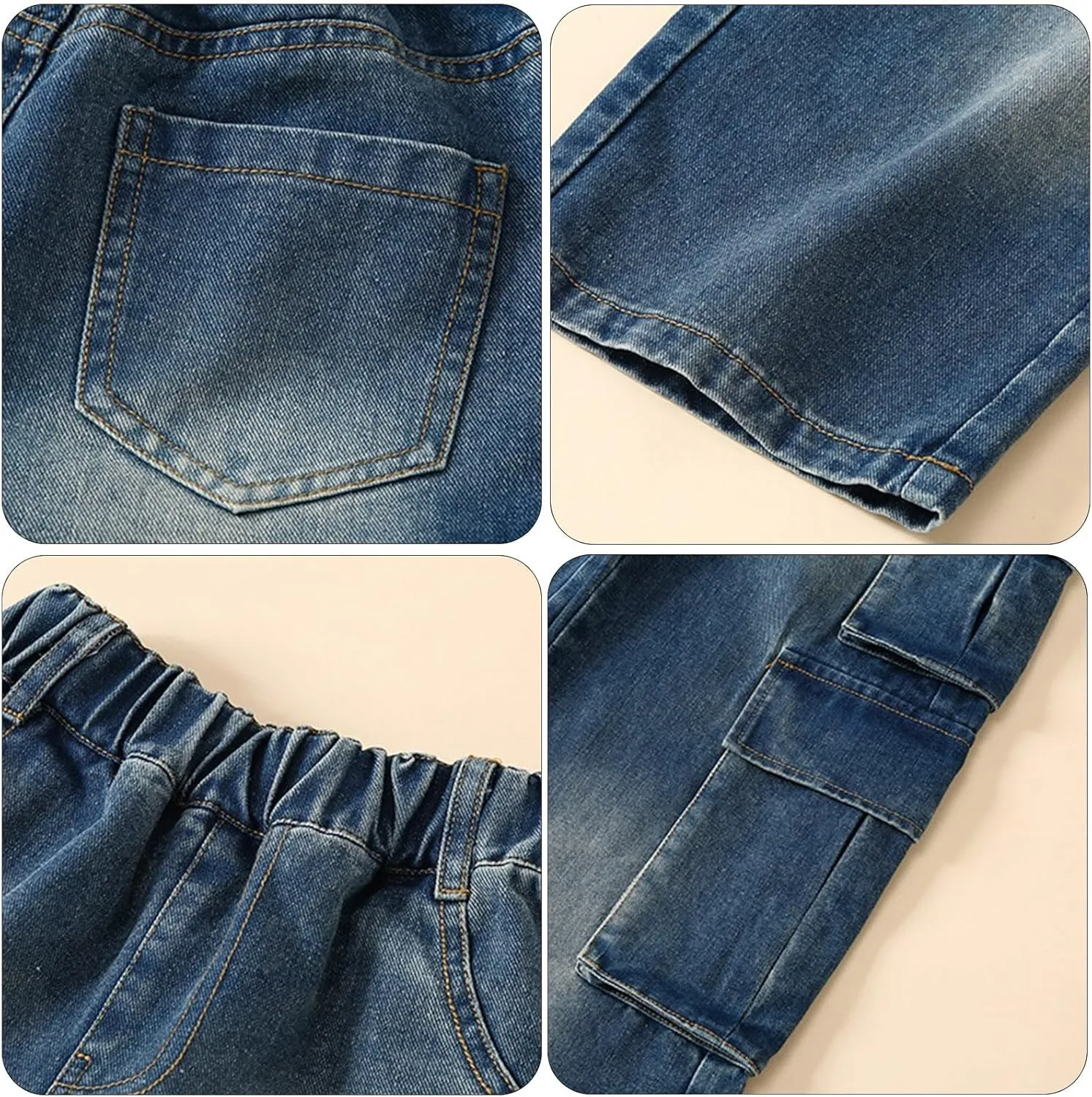Girls Loose Jeans Kids High Elastic Waist Fit Baggy Casual Denim Pants Toddler Wide Leg Work Jeans with