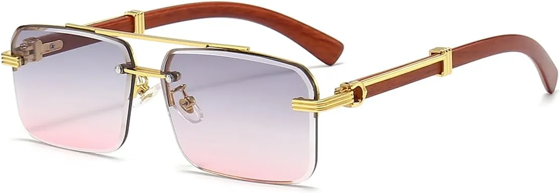 Gleyemor Mens Sunglasses Fashion Rimless Rectangle Sunglasses Square Frameless Sunglasses for Men