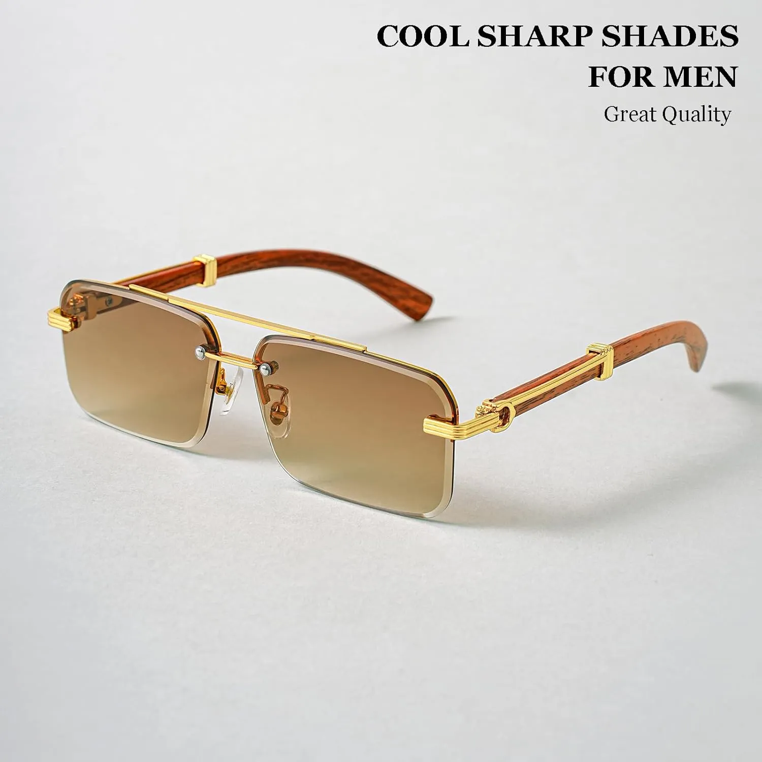 Gleyemor Mens Sunglasses Fashion Rimless Rectangle Sunglasses Square Frameless Sunglasses for Men