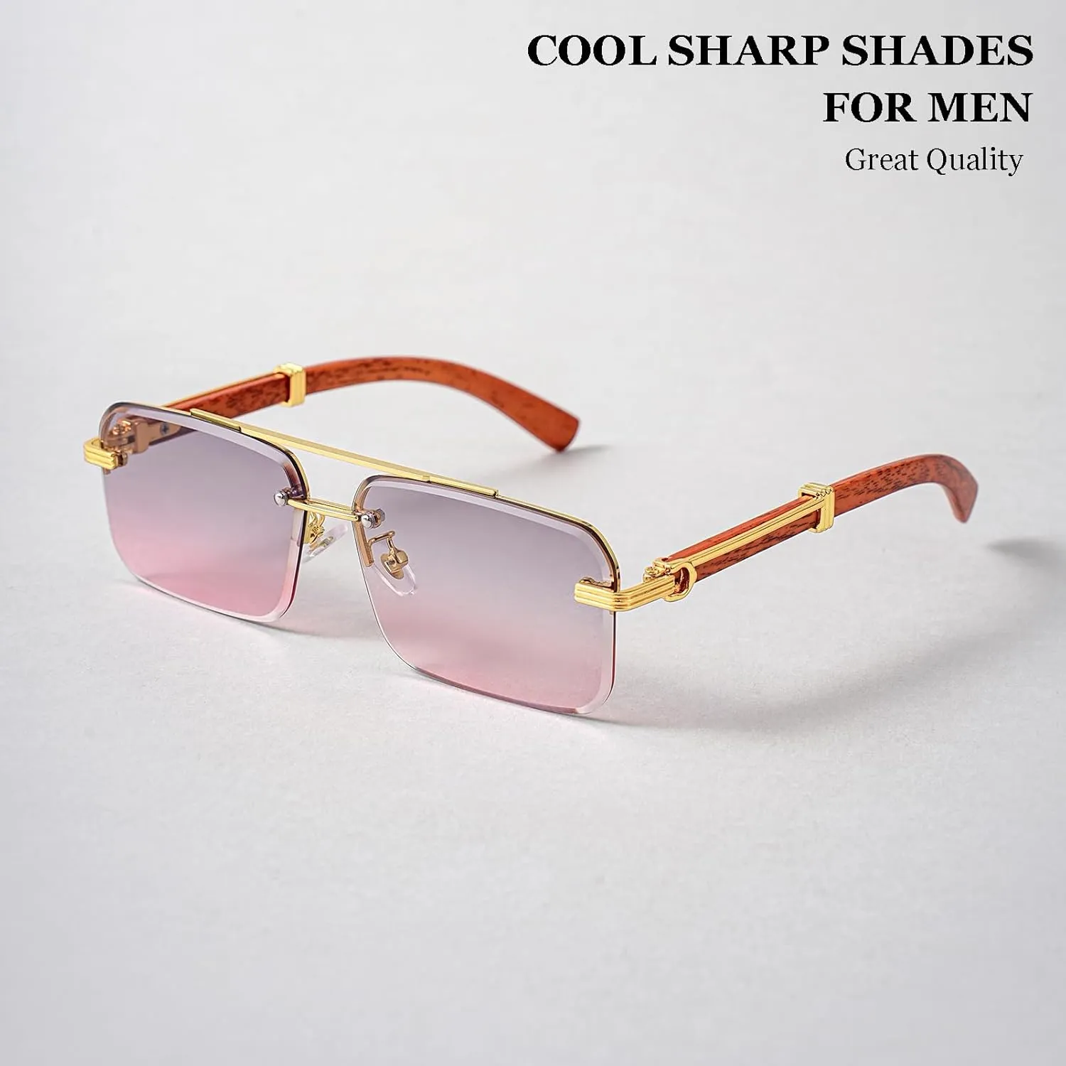 Gleyemor Mens Sunglasses Fashion Rimless Rectangle Sunglasses Square Frameless Sunglasses for Men