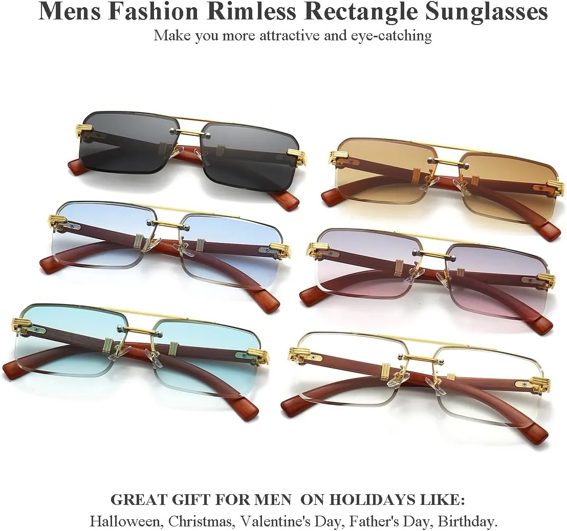 Gleyemor Mens Sunglasses Fashion Rimless Rectangle Sunglasses Square Frameless Sunglasses for Men
