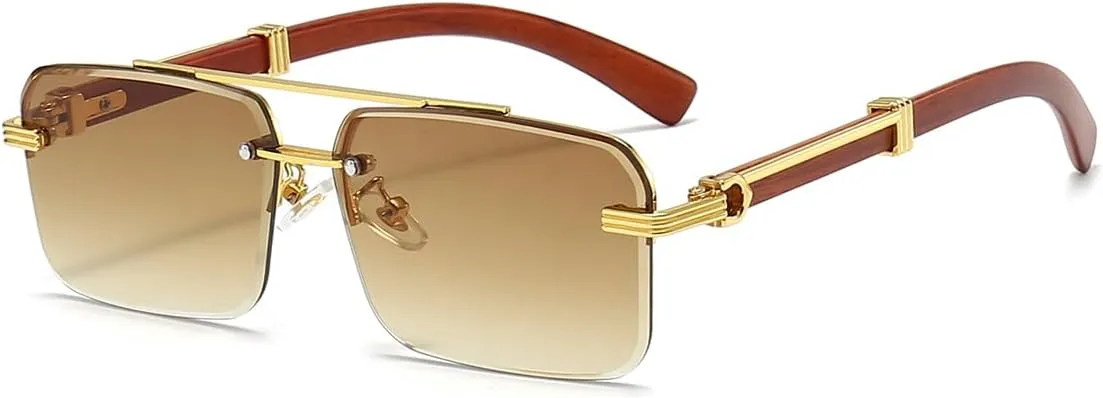 Gleyemor Mens Sunglasses Fashion Rimless Rectangle Sunglasses Square Frameless Sunglasses for Men