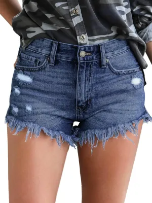Govc Womens Jean Shorts Mid-Rise Frayed Raw Hemline Ripped Denim Short Jeans
