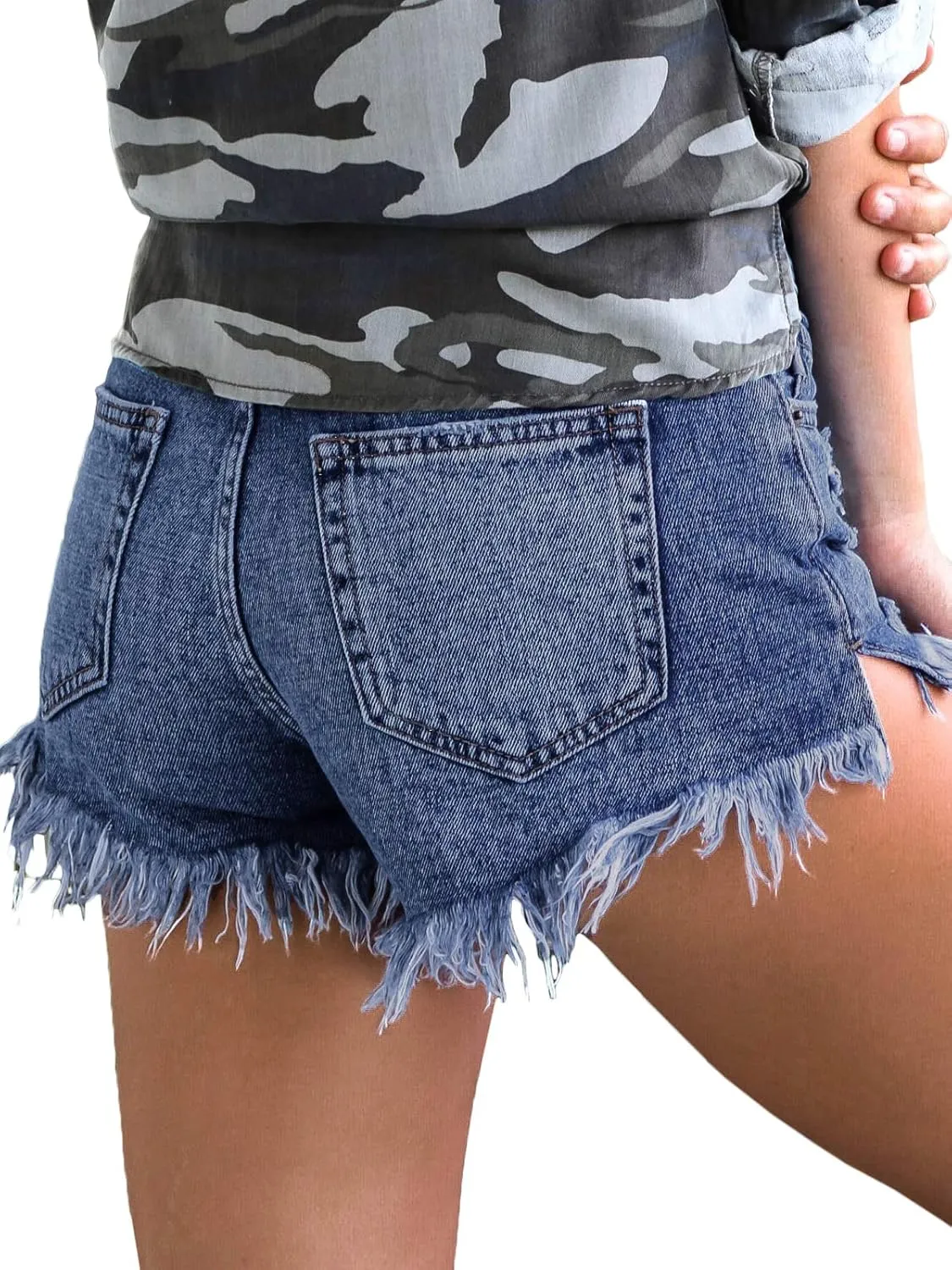 Govc Womens Jean Shorts Mid-Rise Frayed Raw Hemline Ripped Denim Short Jeans