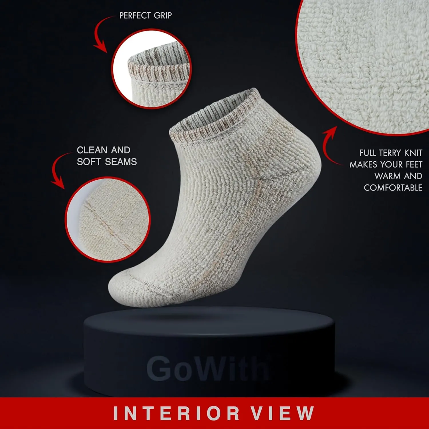 GoWith Alpaca Wool Low-Cut Socks for Men & Women, Cushioned Terry Warm Thermal Thick Merino Blend Camping Socks