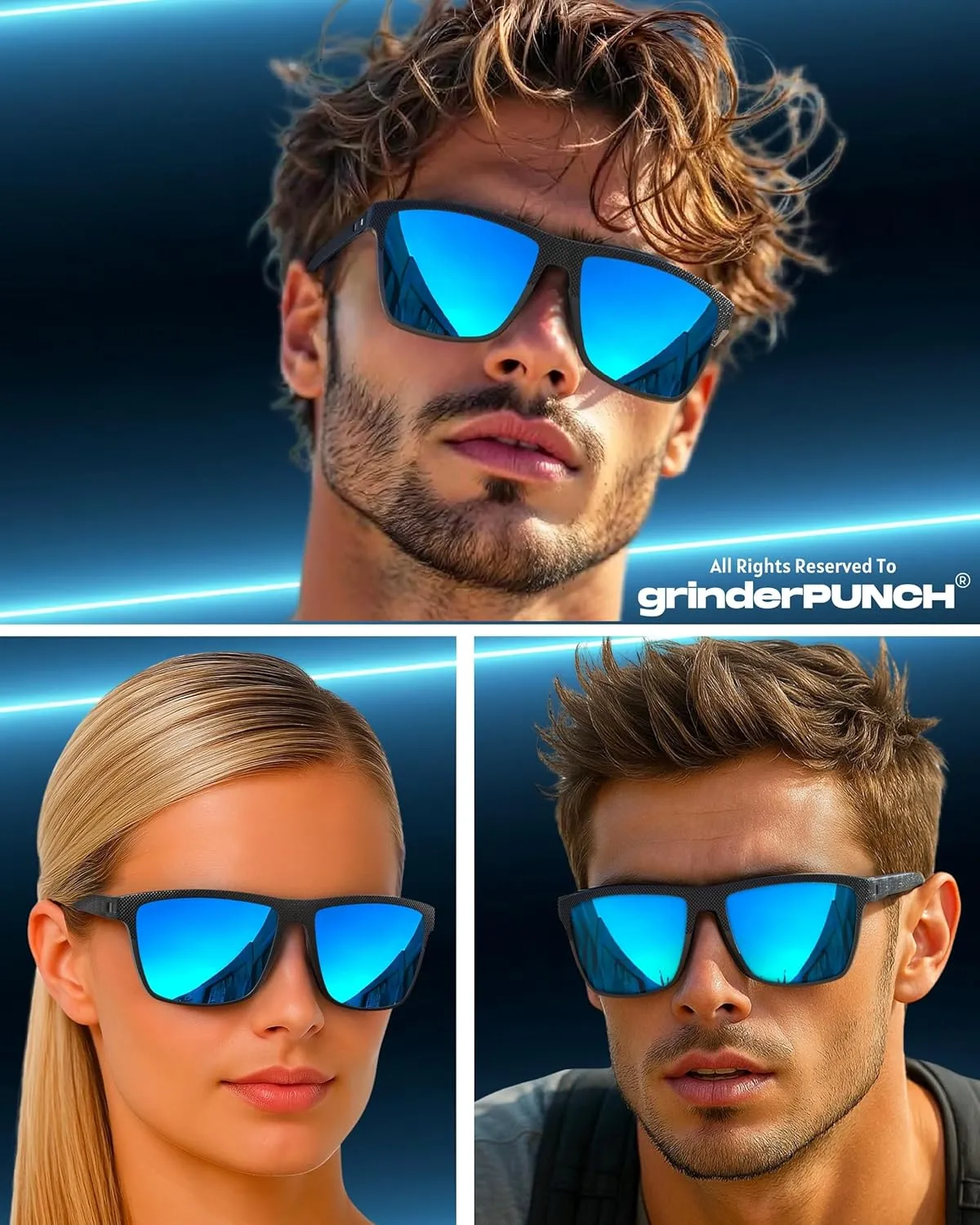 grinderPUNCH Polarized Driving Sunglasses for Men Lightweight UV400 Protection Anti Glare Square Sun Glasses