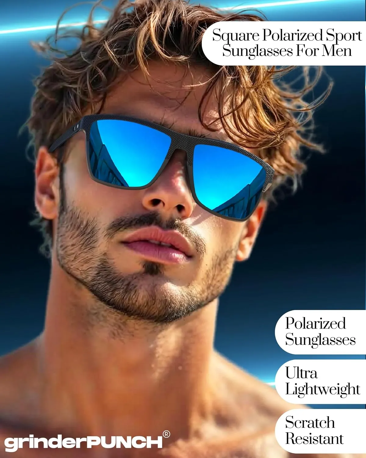 grinderPUNCH Polarized Driving Sunglasses for Men Lightweight UV400 Protection Anti Glare Square Sun Glasses