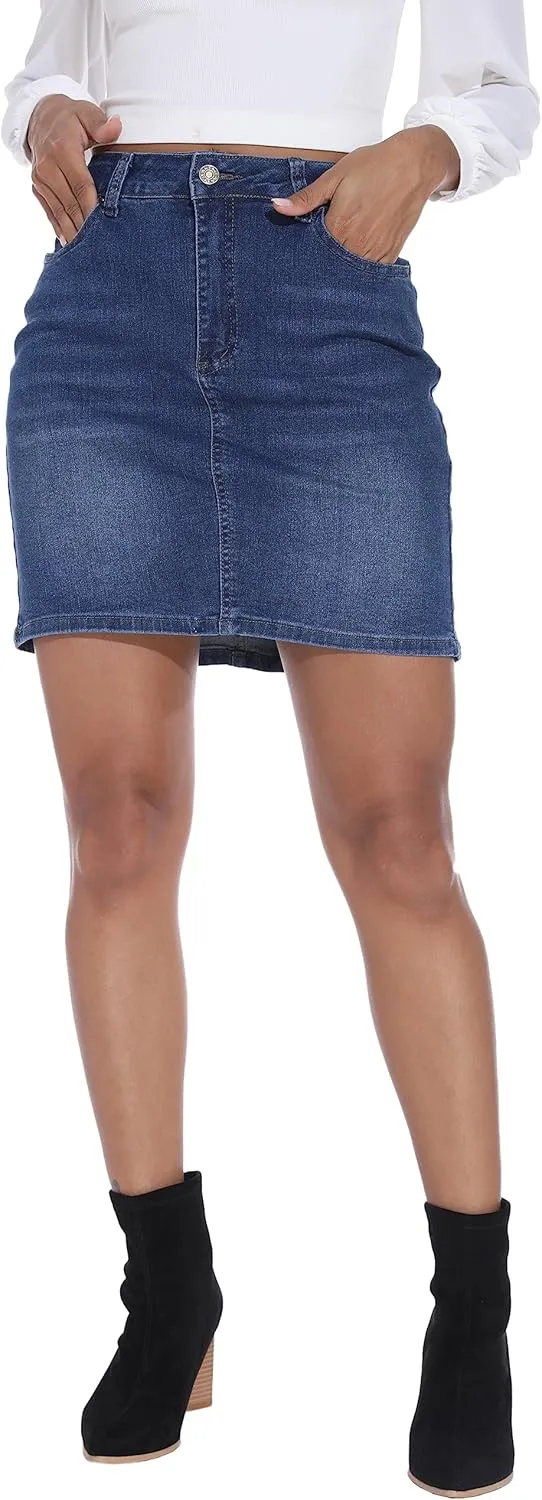 GUANYY Womens Mini Denim Skirt-Casual Stretch Slim Fit High Waisted Jean Skirts