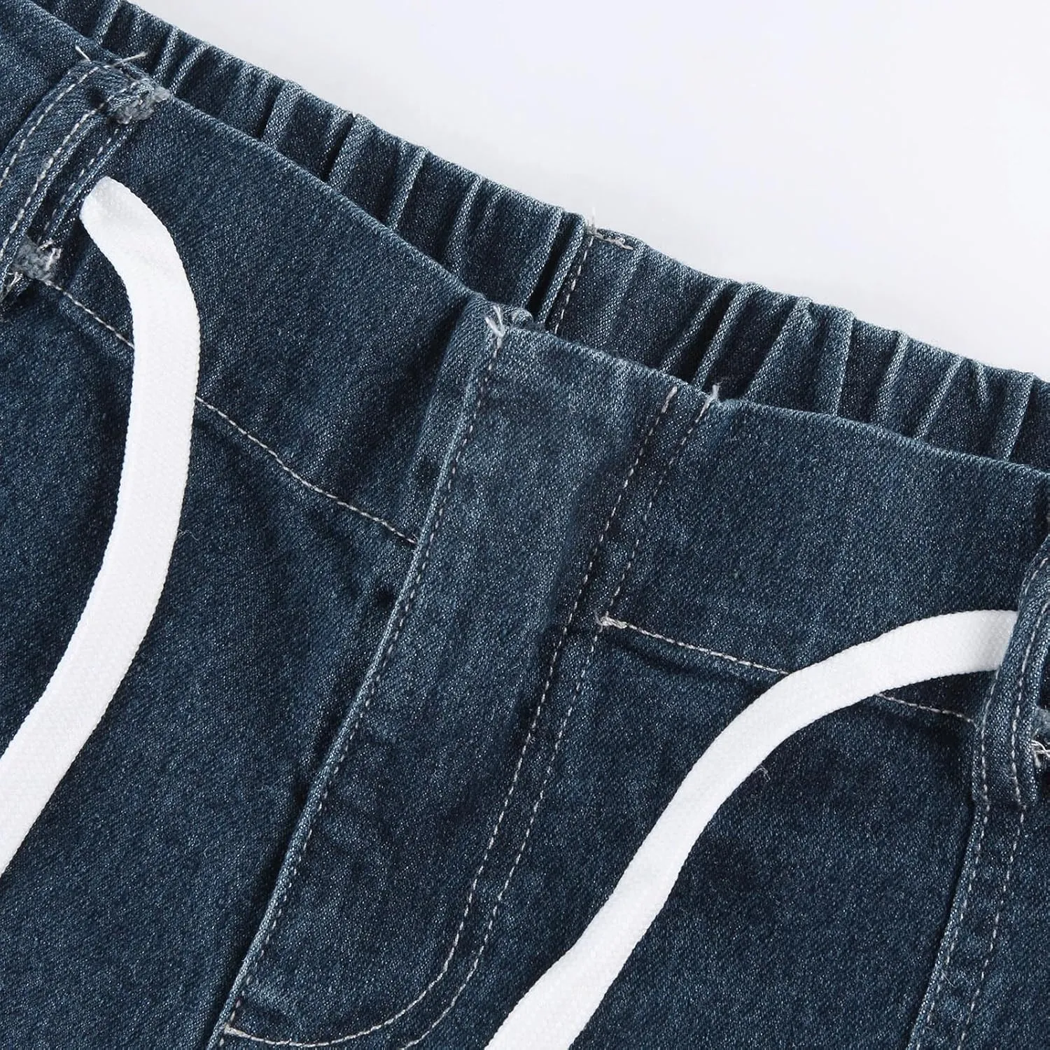 Gumipy Women's Pull On Denim Joggers Elastic Waist Stretch Drawstring Jeans with Pocket Casual Baggy Cropped Jeans