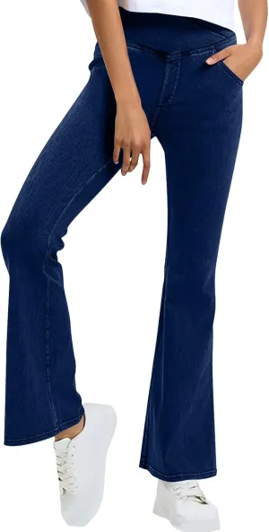 High Waisted Bell Bottom Jeans for Women Flare Jeans for Women Stretch Wide Leg High Waist Denim Pants with Pockets Dark Blue