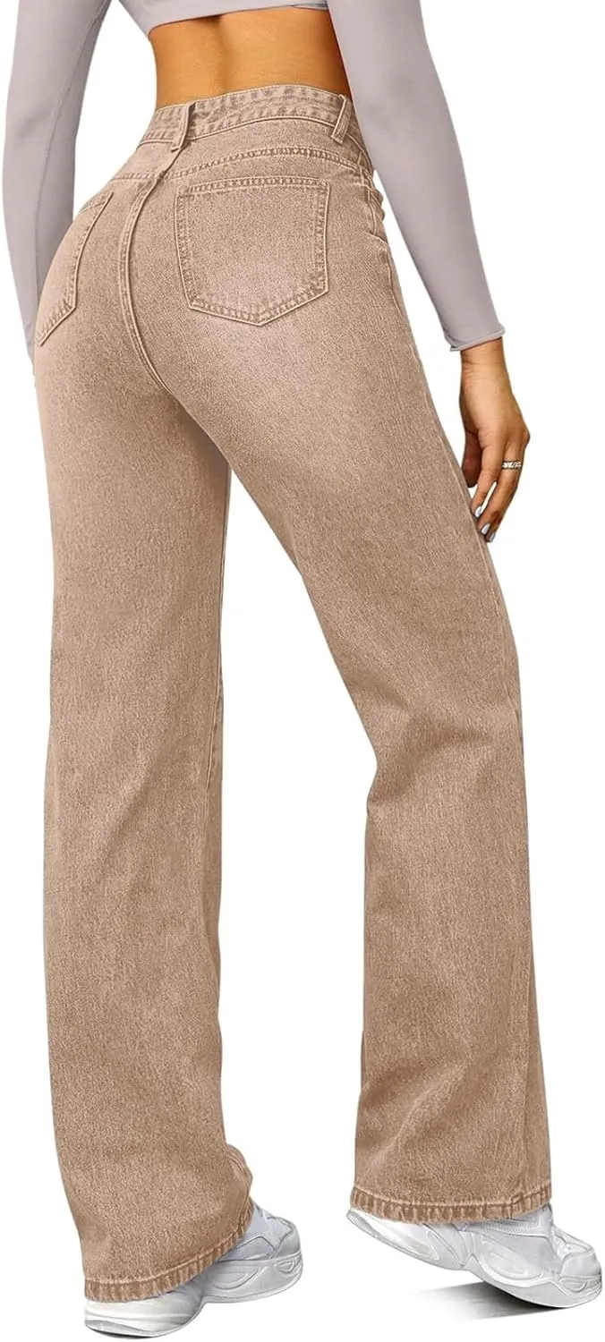 High Waisted Jeans for Women Straight Leg Denim Pants Wide Leg Jeans High Rise Baggy Pants with Pocket Streetwear