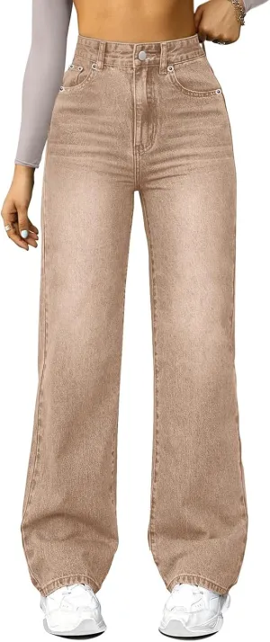 High Waisted Jeans for Women Straight Leg Denim Pants Wide Leg Jeans High Rise Baggy Pants with Pocket Streetwear