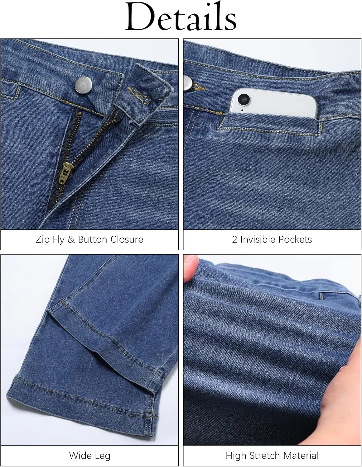 High Waisted Wide Leg Jeans Stretchy Flare Jeans for Women Loose Baggy Denim Pants with Pockets Y2K Trendy