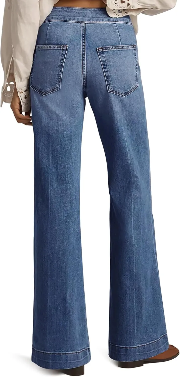 High Waisted Wide Leg Jeans Stretchy Flare Jeans for Women Loose Baggy Denim Pants with Pockets Y2K Trendy
