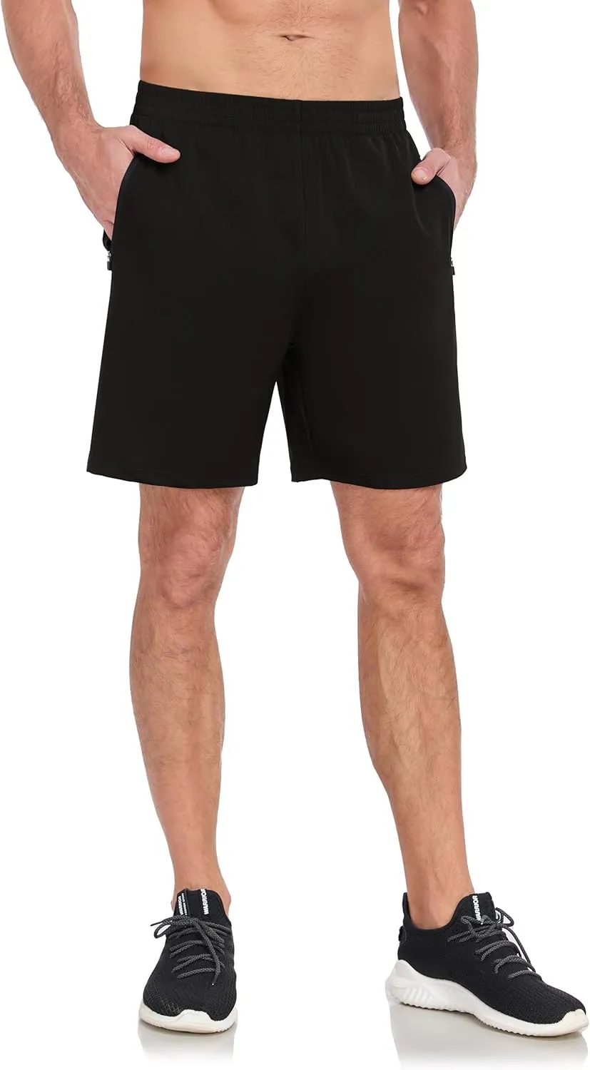 HISKYWIN Men's Athletic Running Shorts Lightweight Quick Dry Workout Jogging Shorts with Zip Pockets Active Gym Sports Hiking