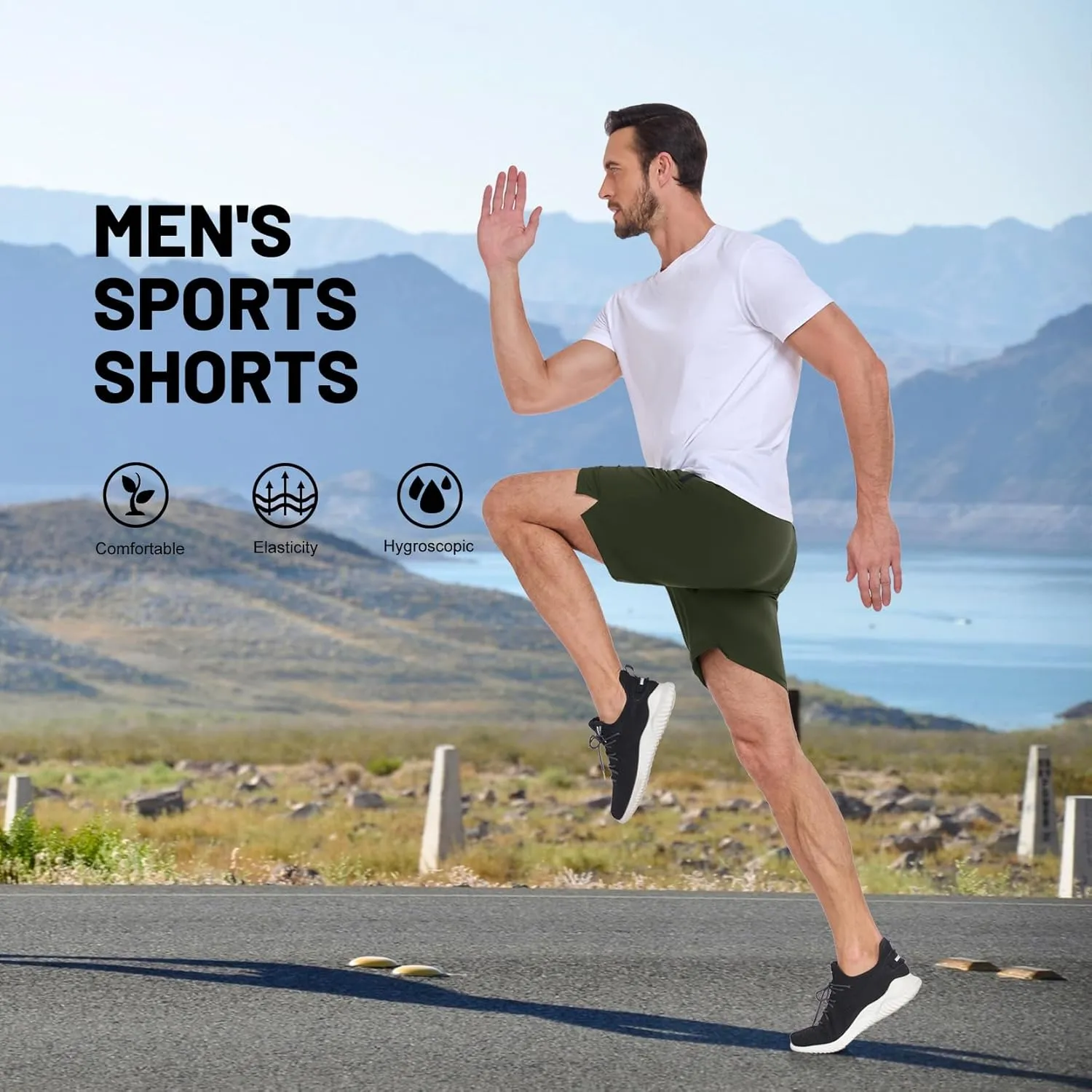 HISKYWIN Men's Athletic Running Shorts Lightweight Quick Dry Workout Jogging Shorts with Zip Pockets Active Gym Sports Hiking