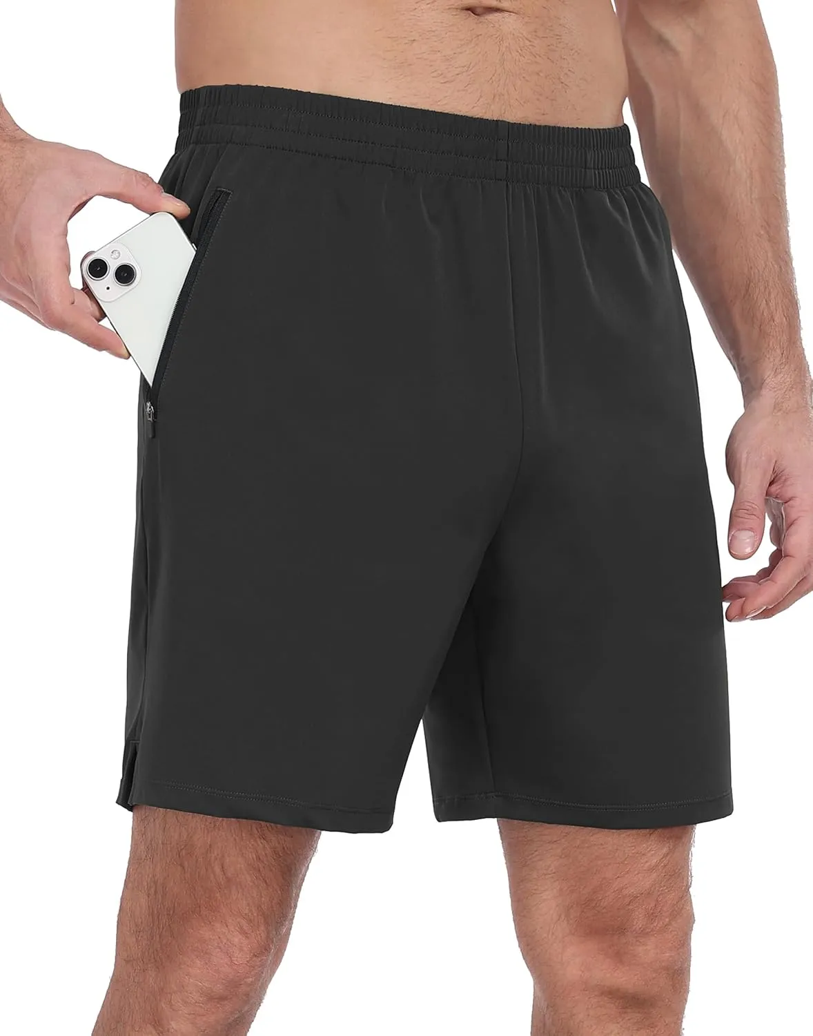 HISKYWIN Men's Athletic Running Shorts Lightweight Quick Dry Workout Jogging Shorts with Zip Pockets Active Gym Sports Hiking